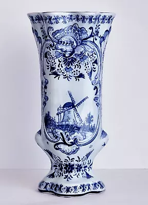 Antique DELFT VASE 11.8 INCHES WINDMILL - EMBOSSED ACCENTS • $79.20