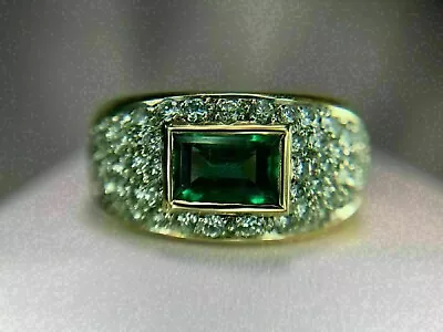 1.40 CT Emerald Cut Green Simulated Men's Ring 14k Yellow Gold Finish 925 Silver • $92.33