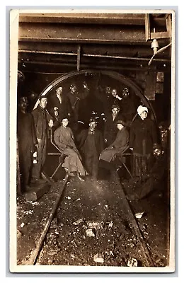 Vintage Early 1900s Coal Miners Posing For Group Photo In Mine Shaft RPPC • $49.99