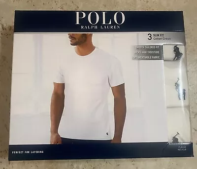 Polo Ralph Lauren Men's White Slim Fit Crew-Neck 3 Pack T-Shirts Size L • $35