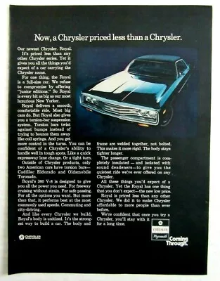 1970 CHRYSLER ROYAL Full Size Car Magazine Ad - A Chrysler Priced Less • $12.99