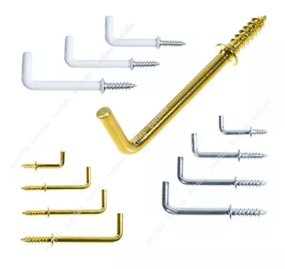 Dresser Hooks Brass White Silver L Square *Shouldered* SCREW IN Cup Hook Kitchen • £1.96