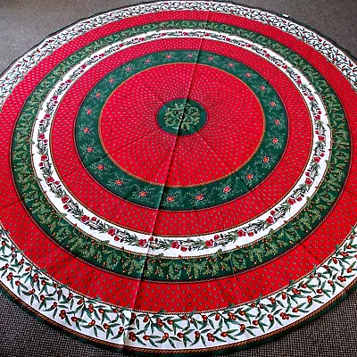 LKNU ~VENT DU SUD Red/Green FESTIVE TABLECLOTH~100% Cotton ~ 68  ROUND Rare Find • $55