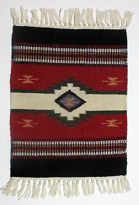 Vintage Wool  Hand Woven Table  Mat Small Rug Southwestern Tribal Red Black • $24.95