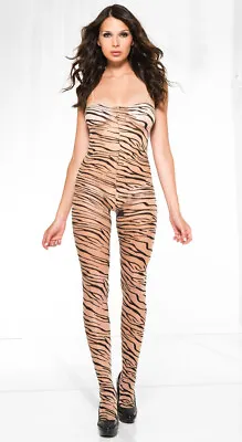 Womens Zebra Print Body Stocking Sexy Lingerie Bodysuit Pantyhose • £18.30