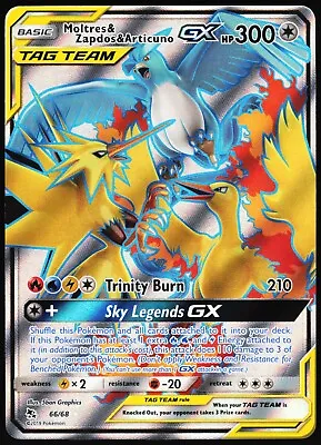 Moltres Zapdos Articuno GX Tag Team Full Art 66/68 Hidden Fates Pokemon - NM • $15.99