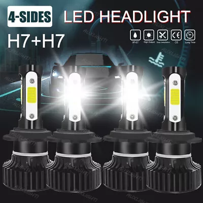 4X 4-Sides H7+H7 Super White LED Headlight Kit High Low Beam Bulb Foglight 6000K • $16.99