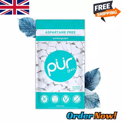 PUR 100% Xylitol Chewing Gum Sugarless Wintergreen Sugar Free + Aspartame Free • £5.11