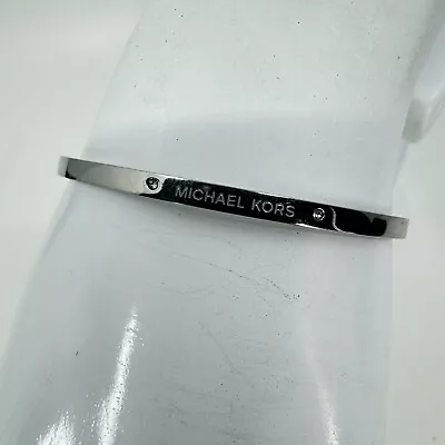 Signed Michael Kors 3mm Silver Tone Clear Crystal Cuff Bracelet 6.5” • $19.99