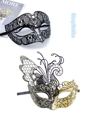 F23 Luxury Couples Gold Black Swan Metal Venetian Masquerade Masks W/ Rhinestone • $10.92