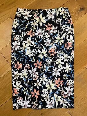 Ladies F&F Black Multi Colour Floral Print Midi Pencil Skirt UK 10 • £1