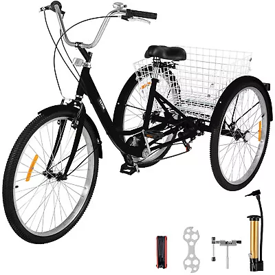 VEVOR 20  Adult Tricycle 3-Wheel 7 Speed Bicycle Trike Cruiser W/ Lock Basket • $210.99