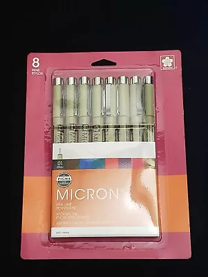 NEW! SAKURA PIGMA MICRON 01 FINE LINE COLOR PEN SET .25mm - 8 PIECE SET #30068 • $12.50