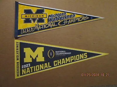 NCAA Michigan Wolverines Circa 1997 & 2023 National Champions Logo Pennants • $40