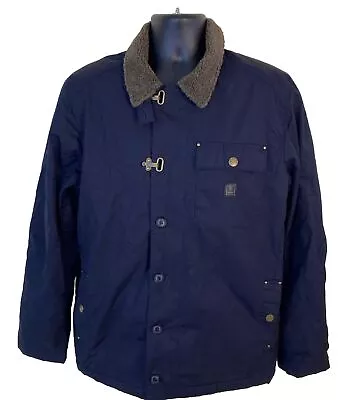 Roark Revival Jacket Men Large Blue Axeman Flannel Lined Sherpa Collar • $67.75