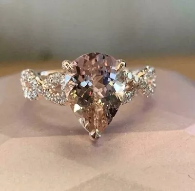 2.99Ct Pear Cut Lab-Created Peach Morganite Weeding Ring 14K Rose Gold Plated • $91.67