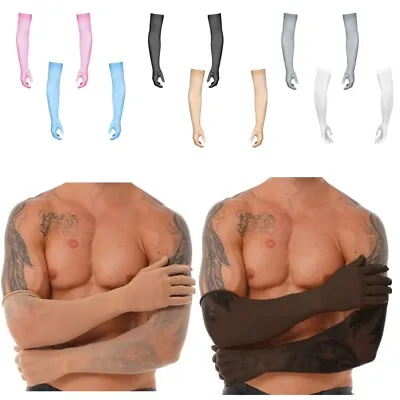 £4.63 • Buy 1 Pair Mens See Through Stretchy Full Finger Tulle Long Gloves Sun Protection
