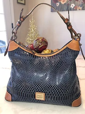 Pre-loved Dooney & Bourke Snake Embossed Erica Shoulder Bag Navy + Coin Pouch • $100