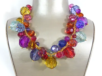$45 • Buy Joan Rivers Huge Multi Color Acrylic Bead Chacha Dangles Necklace Up To 26 