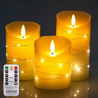 Ivory LED Flameless Candle With Embedded Star String 3-Piece LED Candle Set W... • $38.32