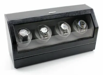 Heiden Quad 4 Automatic Watch Winder Storage Box Case Black Leather Brand New  • $329