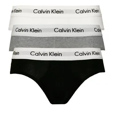 Calvin Klein U2661G-998 100% Authentic Mens Cotton Briefs 3 PackBlack/White/Grey • £29.99