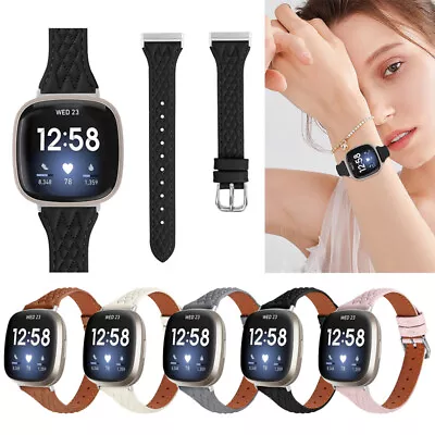 For Fitbit Versa 3/4 Sense 2 Band Premium Rhombus Genuine Leather Strap Band • $16.58