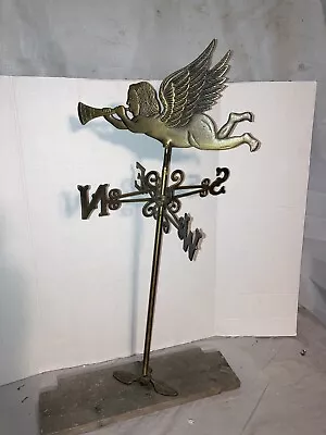 Large Brass Vintage Weathervane Cherub Trumpet Lady Woman Wings Flying Music￼￼￼￼ • $33