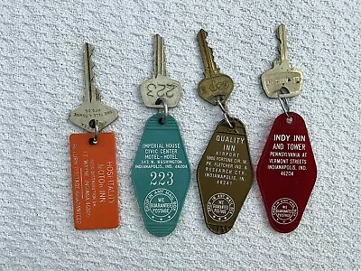 Lot Of 4 Different Vintage Motel Hotel Room Keys With Plastic Fobs Indiana • $36