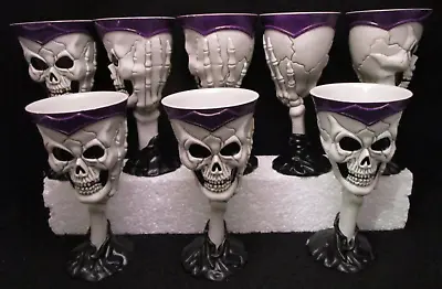 * 8 Plastic Skeleton Hand & Skull Wine Goblets Glasses Halloween Gold Tooth • $28