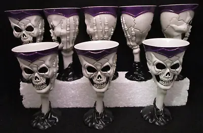 Eight Plastic Skeleton Hand W Skull Wine Goblets Glasses Halloween Gold Tooth • $25