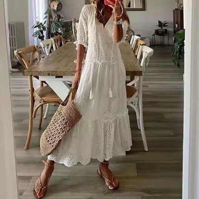 Women Ladies Boho Lace Maxi Dress Summer Casual Holiday Beach Long Sundress US * • $24.90