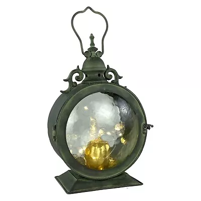 Metal Round Hanging Candle Lantern Curved Glass Insert • $48.99