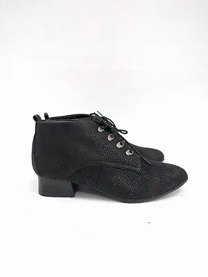 Size 37 Vintage Ladies 80s Black Grunge Rock Lace Up Leather Ankle Boots • $35