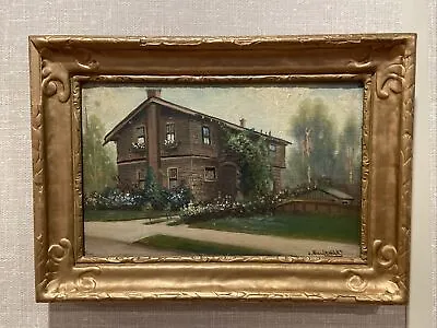 Antique Oil On Board Painting Of Brown Colonial Home Signed By J. John Englehart • $1495