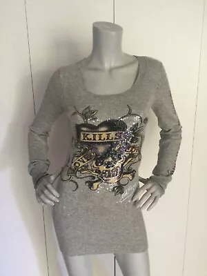 Ed Hardy Sequin Sweater Heather Gray Mini Dress Size S • $67.49