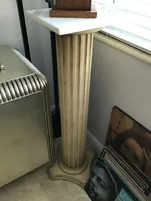   White Onyx Top On A Neoclassical Solid Wood Column Pedestal Plant Stand  • $420