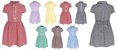 £13.10 • Buy Girls Gingham School Dress Uniform Bow Checked Standard & Plus Fit Ages 3-14