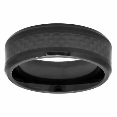 8mm Men's Genuine Ceramic Black With Black Carbon Fiber Wedding Band Ring • $22.46