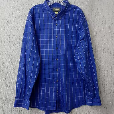 Cabelas Shirt Mens 3XLT Blue Gray Plaid Button Down Long Sleeve Casual Office • $26.99