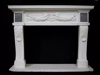 Fireplace Mantle Surround - WHITE MARBLE MANTEL Hand Carved Mantle • $2800