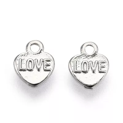 Tibetan Silver Charms Heart With LOVE Word Very Small 7mm X 6mm 20pcs C523 • £2.50