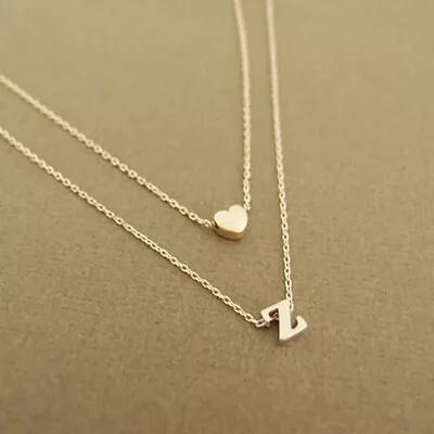 £3.39 • Buy Silver Gold Multi Layer Love Heart Initial Letter Chain Friendship Necklace UK