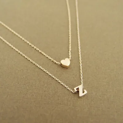 £3.79 • Buy Silver/Gold Multi Layer Love Heart Initial Letter Chain Friendship Necklace UK