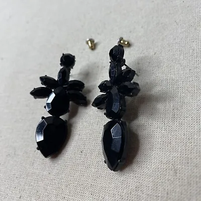 Black Cross Drop Earrings Stud Chunky Faux Gem Stones Sparkle Gothic 5cm Drop • £4.89
