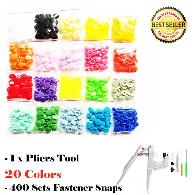 20 Colours 400 Sets KAM Snaps Snap Starter Plastic Poppers Fasteners 1 Pliers AU • £31.29