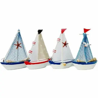 Decorative Wooden Sailboat Model 4 Pack Handmade Vintage Nautical Decor Sailing • £21.19