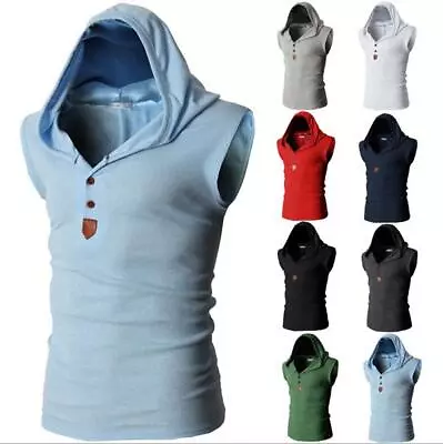 New Men's Hooded T-Shirt Summer Sleeveless Sports Corse Vest Hoodie Tank Tops • $17.96