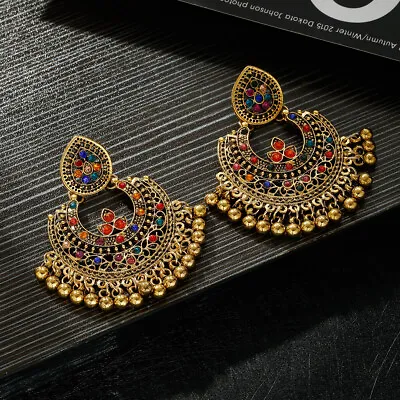 Retro Flower Indian Jhumka Earrings Orecchini Vintage Gypsy Beads Alloy Earrings • $7.69