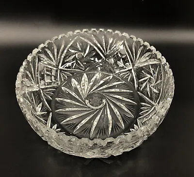 Bohemian Czech Vintage Crystal 9.25” Round Bowl Hand Cut 24% Lead Pointed Star • $48